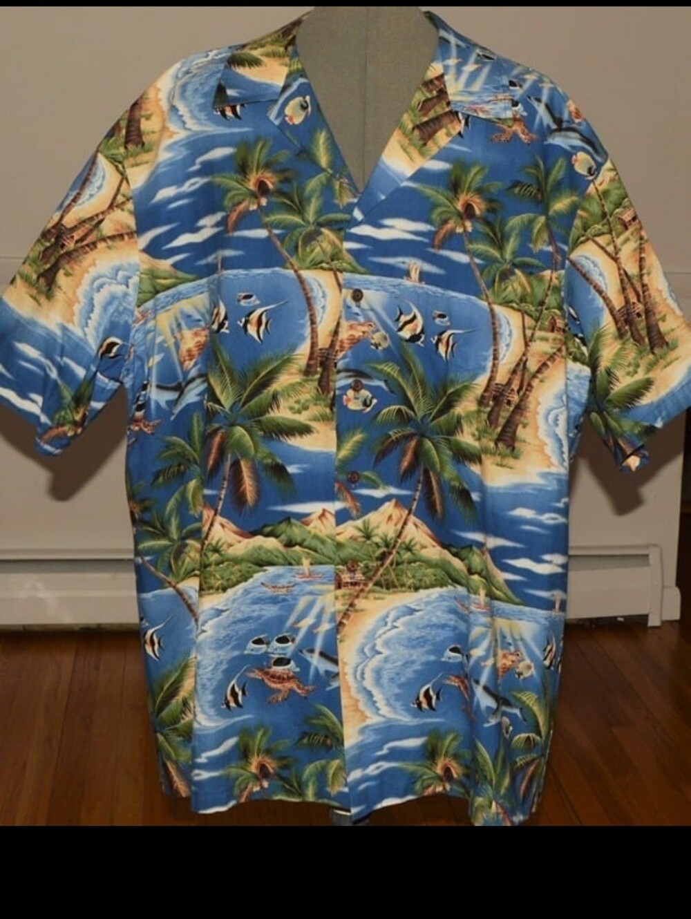 Hawaii Made Hawaiian Shirt Mens 2XL USA Aloha Luau VINTAGE RJC fish Ocean Sea